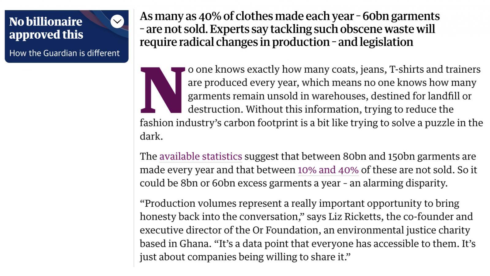 The Guardian | ‘Its the industry’s dirty secret’: why fashion’s oversupply problem is an environmental disaster