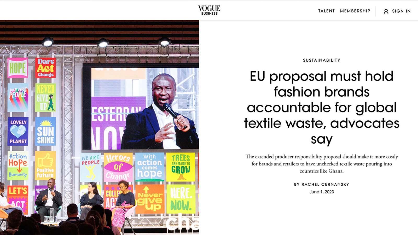 Vogue Business | EU proposal must hold fashion brands accountable for global textile waste, advocates say